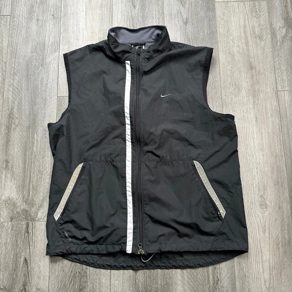 Nike Y2K Clima-Fit Black full Zip Vest Jacket Men's XL Reflective Pockets
